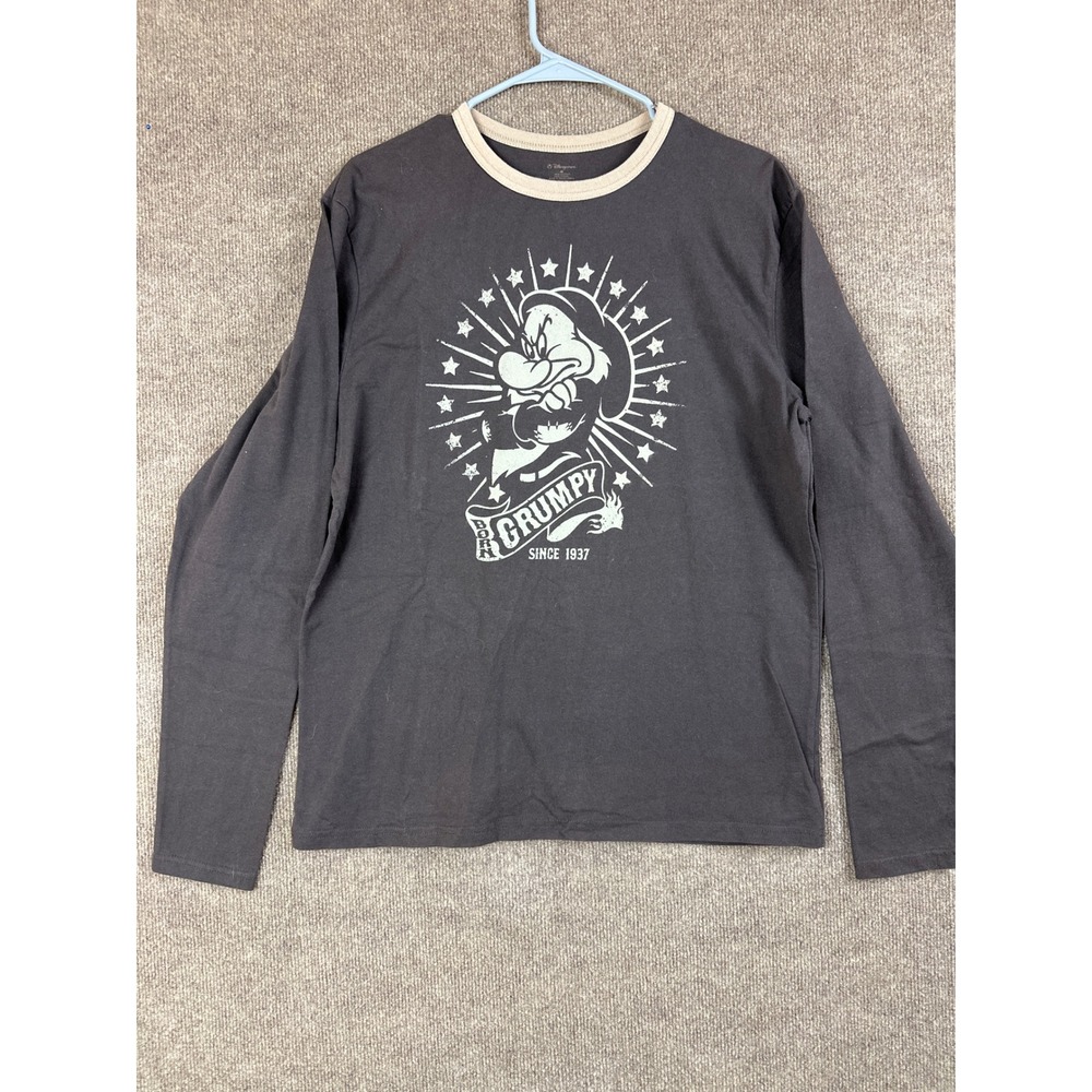 Disney Grumpy Long Sleeve T Shirt Mens Gray Graphic Tee Cartoon sz m